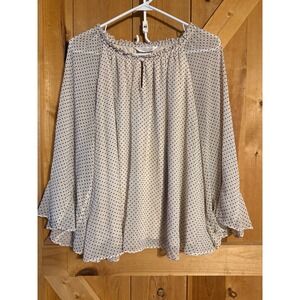 Lauren Conrad Polka Dot Ruffled Neck Keyhole Button Blouse Top Plus Size 1X